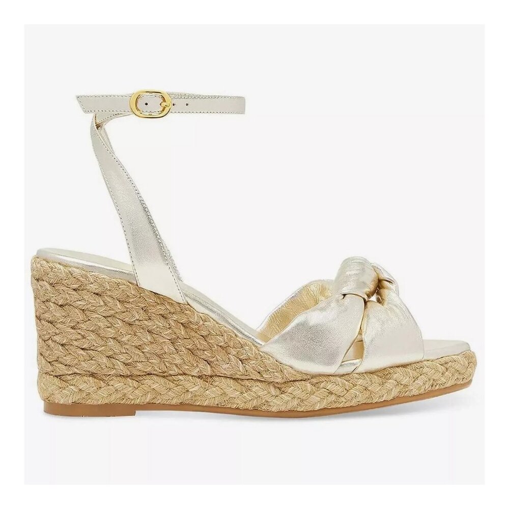 $440 STUART WEITZMAN Playa Espadrille Knot Wedge Sandal LIGHT GOLD 8 B (DB38)